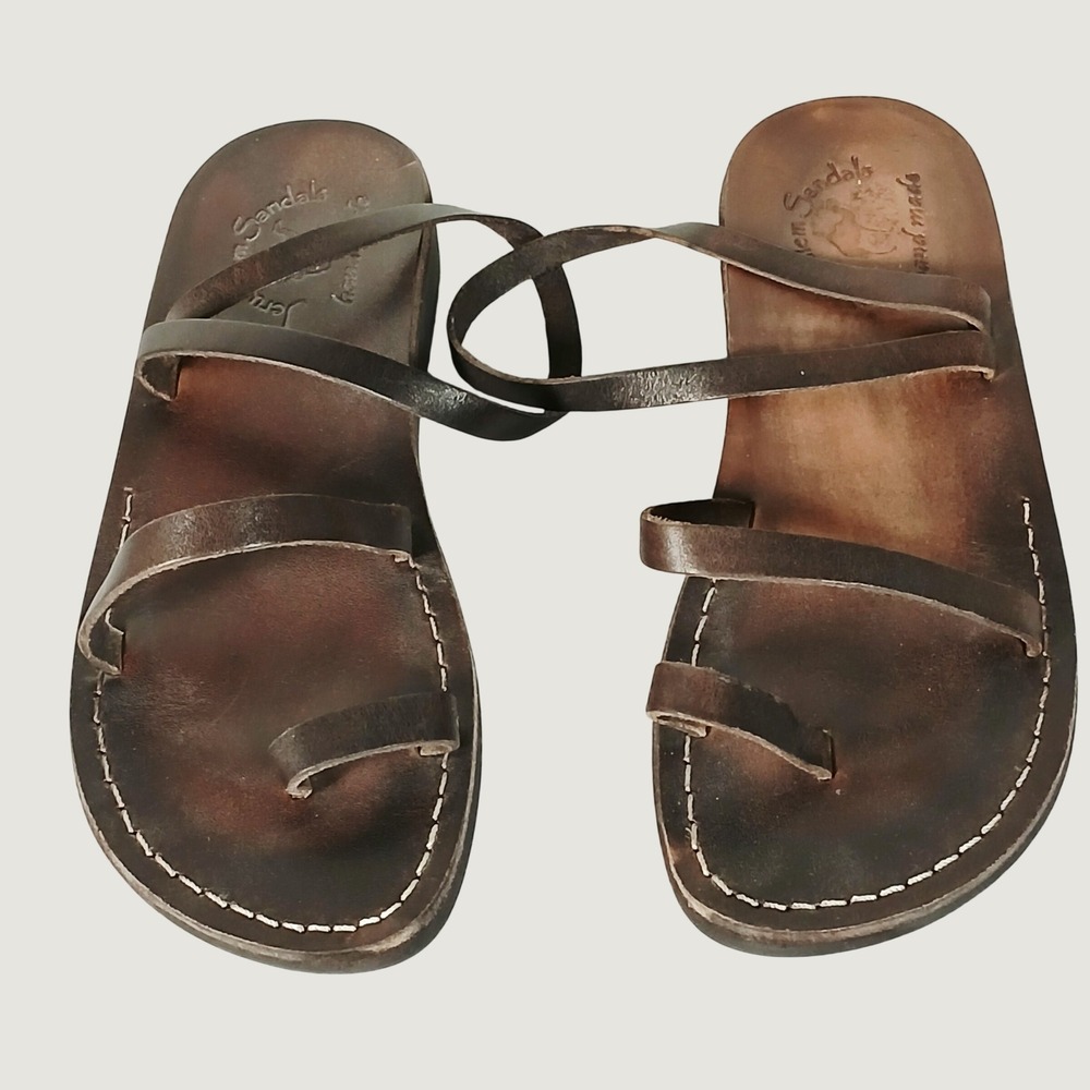 Jerusalem Sandals Men The Good Shepherd Strappy Toe Loop Leather Sandal Brown 40
